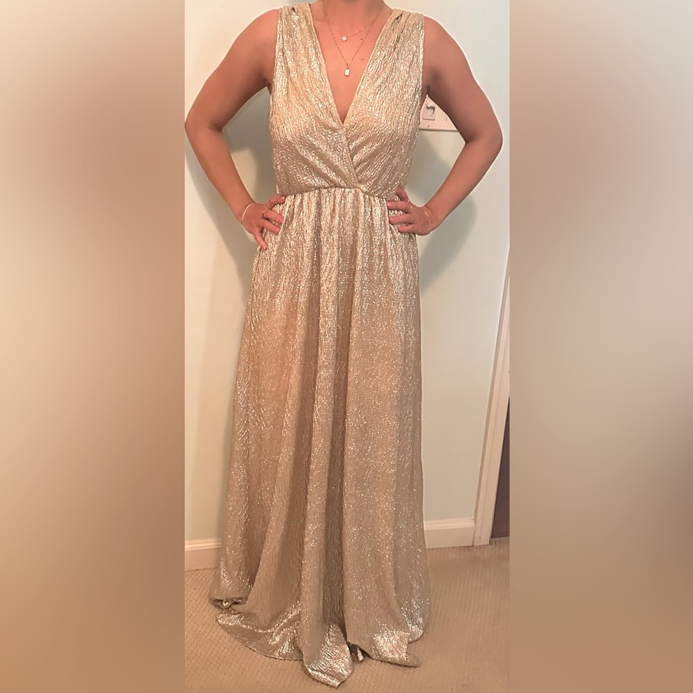Beautiful soft gold metallic formal dress.  LuLus size M.